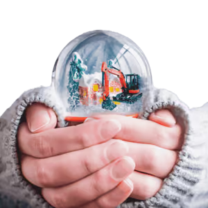 Schneekugel mit winterlicher Szene, von zwei Händen im Wollpullover gehalten - Adventskalender "24 Orte, an denen du (d)eine Story findest"