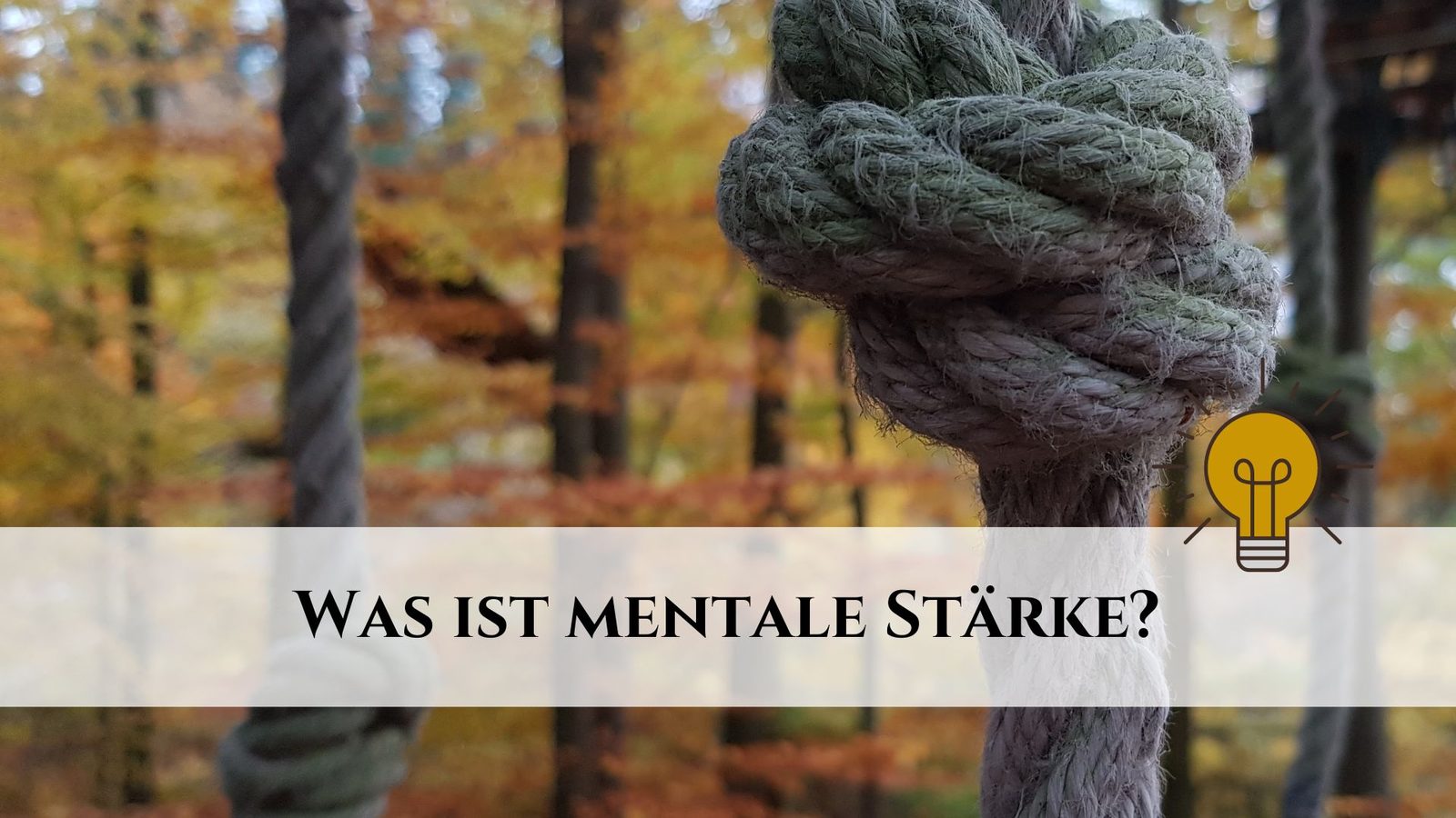 Titelbild "Was ist mentale Stärke?" - dicker Knoten in einem Kletterseil, im Hintergrund ein herbstlicher Wald